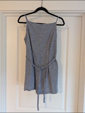 Caroline Constas Navy and White Gingham Romper